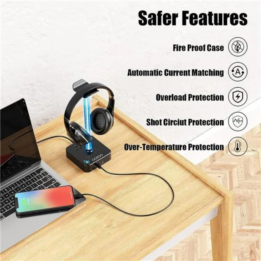 RGB Headphone Stand with USB Charger Desktop Gaming Headset Holder Hanger Gaming